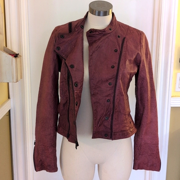 Levi's, genuine leather jacket, Capital, maroon, size M - Picture 8 of 16